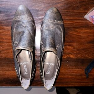 Metallic Wing Tip Bronze Leather Flat Loafer 8.5 Academia Preppy Retro M…
